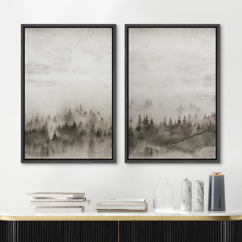 «Watercolor Splash Blue & Yellow Daisies Floral Botanical», 2 pièces sur toile, Cadre noir, H 24 po x l 36 po