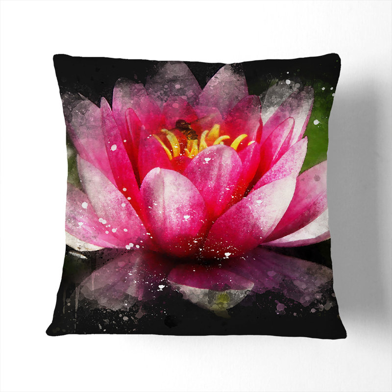 Pink Water Lily Flower Vol.3 Scatter Cushion, 40cm H x 40cm W x 15cm D, Black