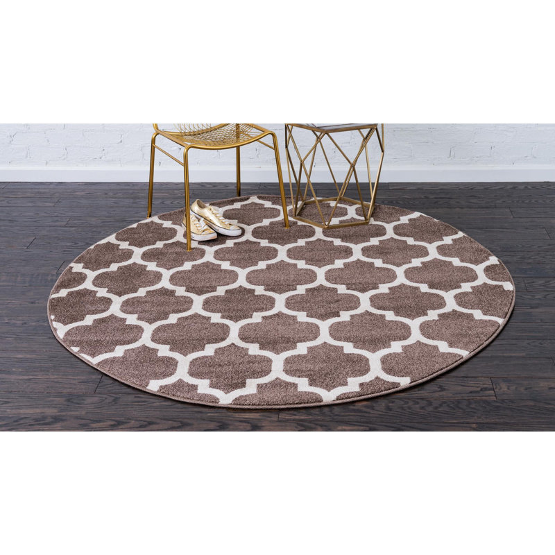 Tapis brun clair à motif géométrique Molly, Rond 6 pi 1 po