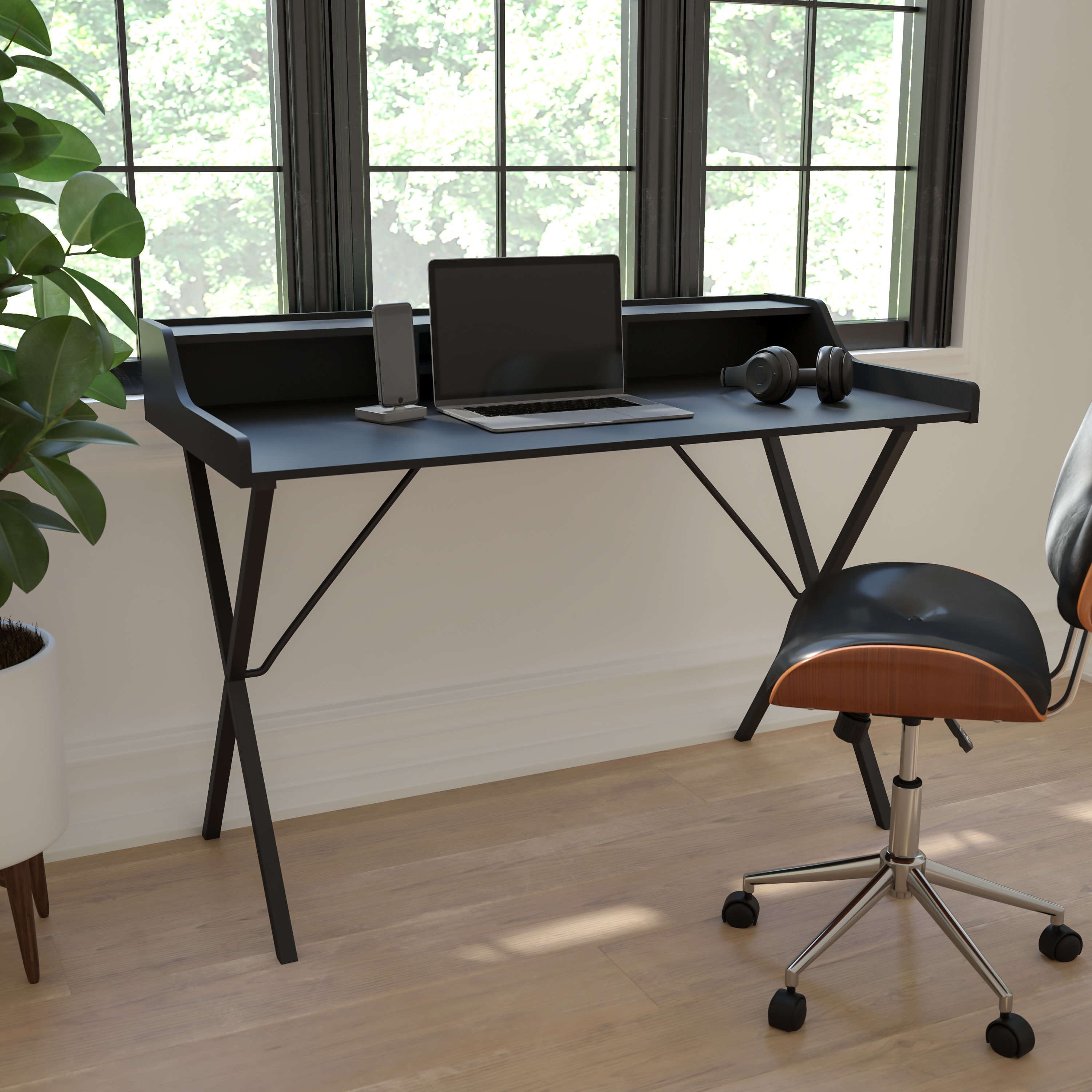 Computer desk clearance with upper shelf