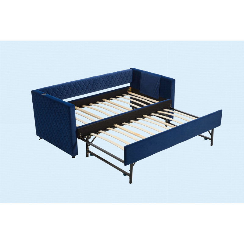 Navy Velvet Daybed, Sturdy Wooden Bed Frame, Navy