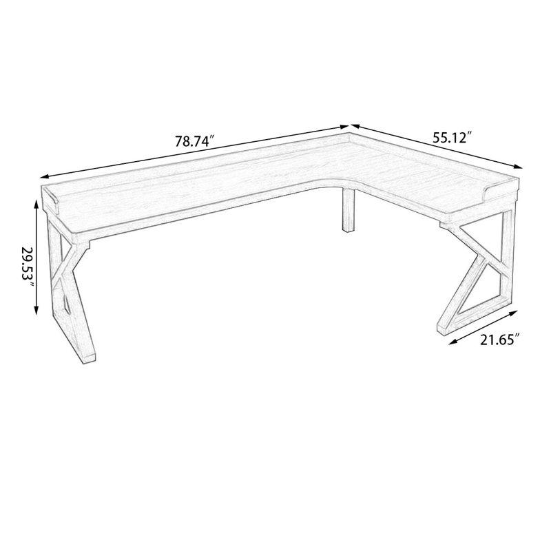 Bureau rectangulaire en bois massif noyer clair, H 29,53 po x l 78,74 po x P 55,12 po, Retour à droite