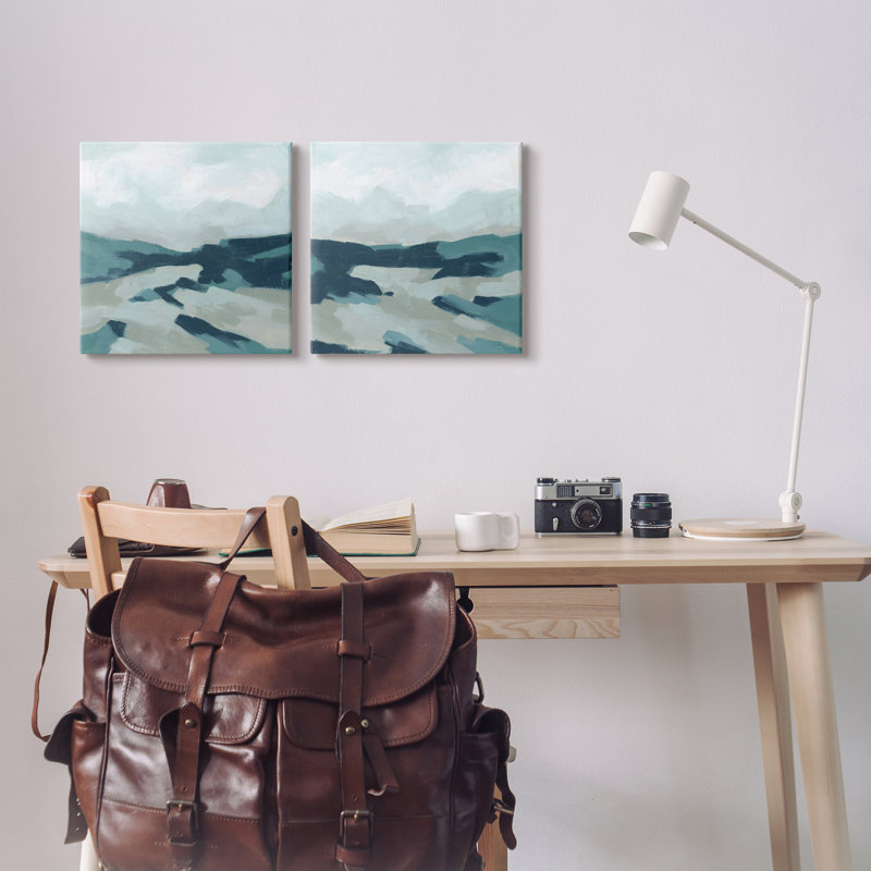 " Cloudy Blue Mountain Scene Abstract Landscape Design " by June Erica Vess 2 - Pieces, Wrapped Canvas, 17" W x 17" H