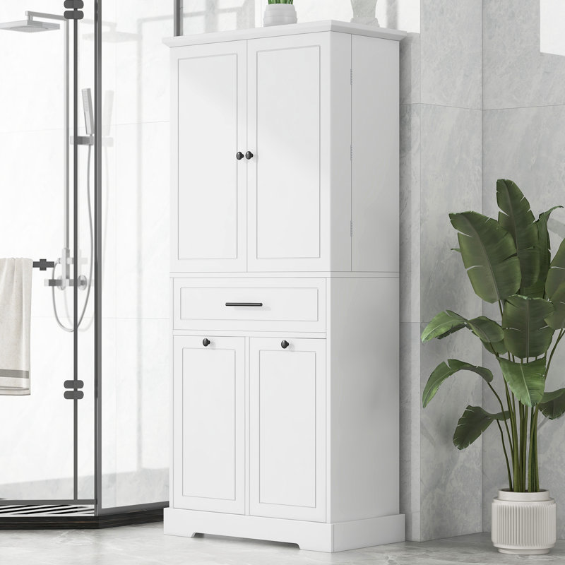 Freestanding Bathroom Storage Cabinet With Doors & Drawers, Tilt-out Laundry Hamper, Adjustable Shelf, Multiple Storage Spaces