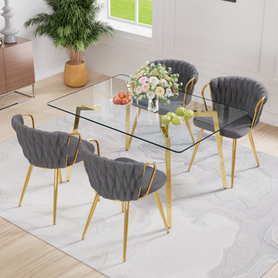 Rectangle Glass Dining Table Set with Velvet Dining Chair