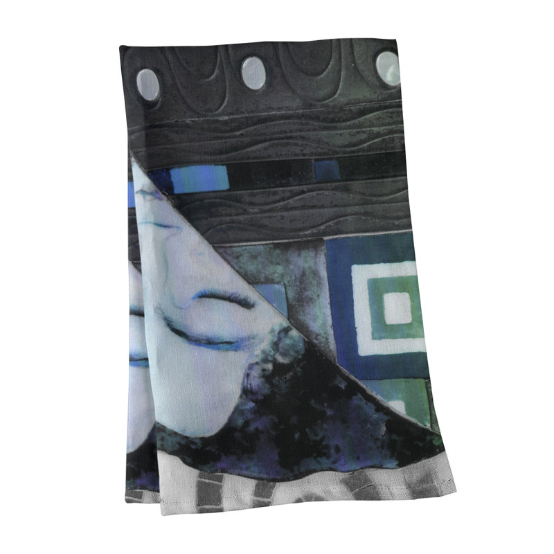 Serviette de thé Magaw, Polyester sergé, Bleu / Vert