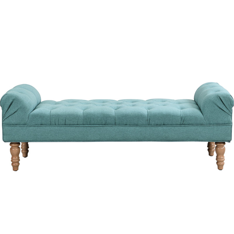 Repose-pieds Button - Bleu sarcelle poudré, banc rembourré avec accoudoirs arrondis pour salon et entrée, repose-pieds multifonctionnels, piano