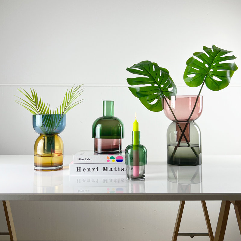 Medium Green and Pink Reversible Glass Flower Vase