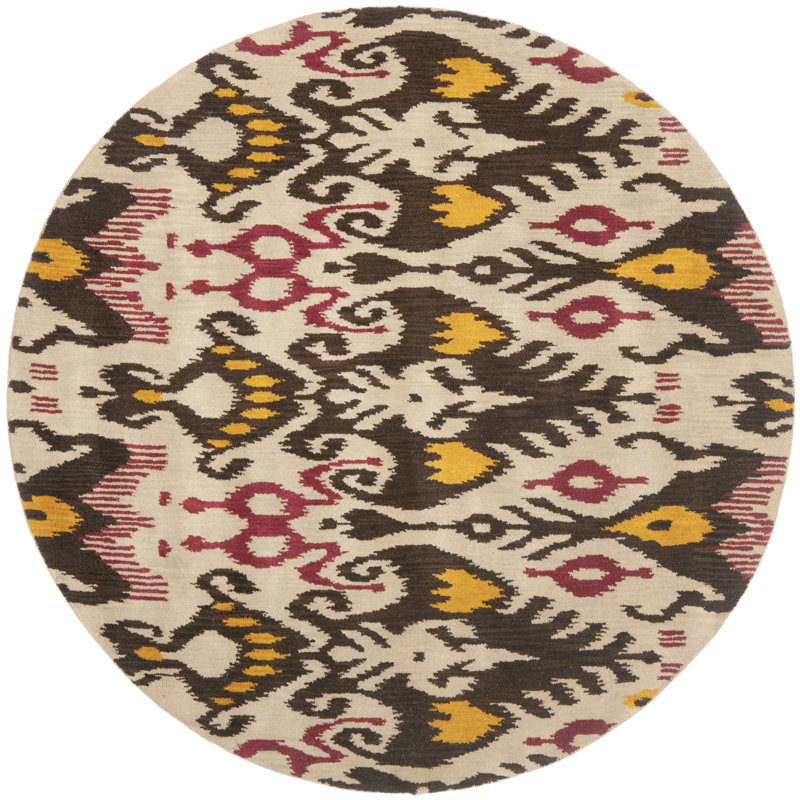 Kline Ikat Hand Tufted Wool Ikat Rug, Round 6'