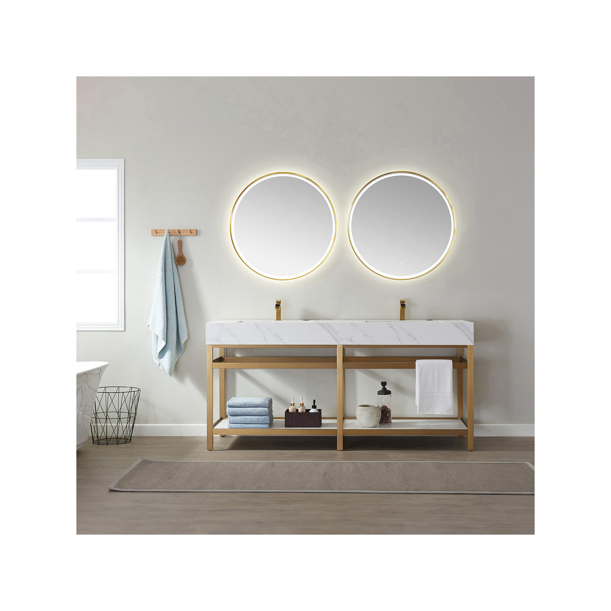 Bilbao 72'' Double Bathroom Vanity, VNOV2104, Brushed Gold