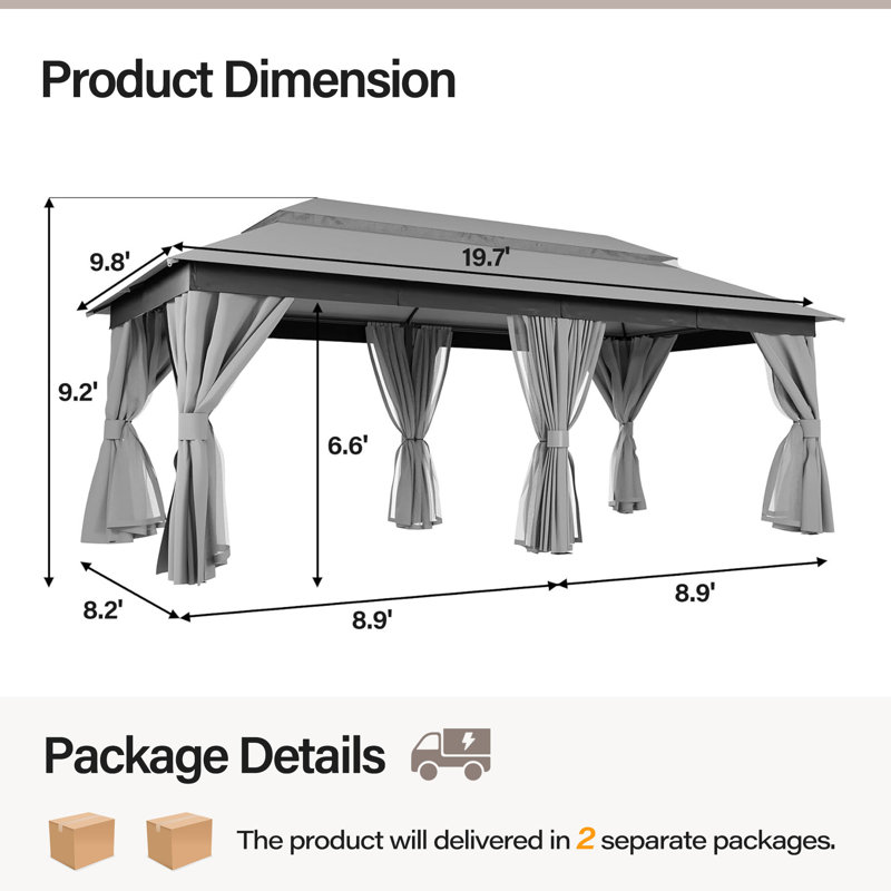 Gray Steel 8x8 Patio Gazebo with Curtains