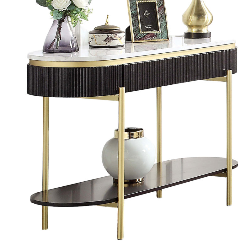 Table de canapé 1 pièce exquise avec plateau en faux marbre et design unique pour rehausser l'esthétique du salon