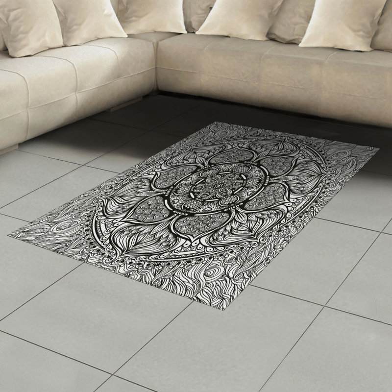 Ethnic High Density Long Fiber Poly Threads Decorative Area Rug Carpet, Rectangle 4' x 5'8"