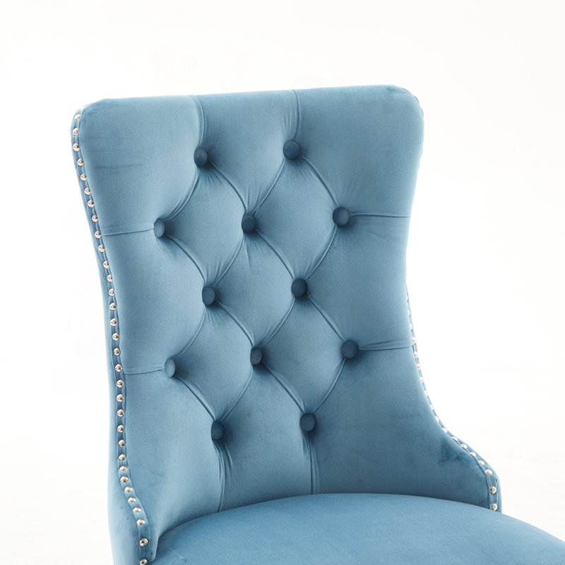 Ensemble de chaises de salle à manger haut de gamme en velours capitonné avec pieds chromés, Bleu clair, Bleu clair