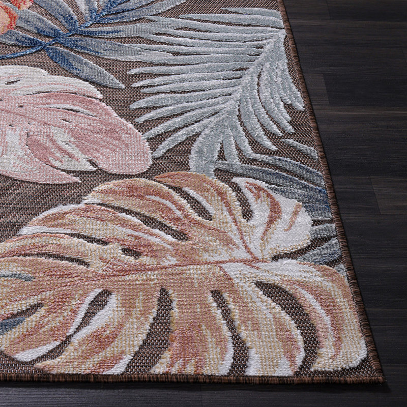 Tapis d'intérieur / extérieur à motif floral tissé à la machine, Rectangulaire 6 pi 1 po x 9 pi