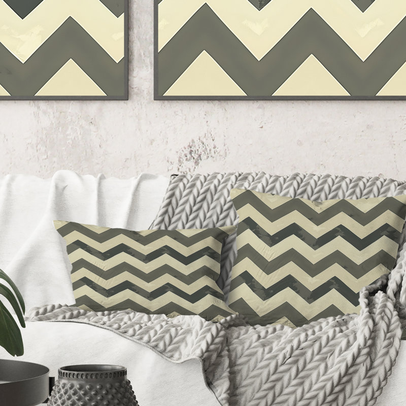 Coussin lombaire moderne gris et beige à chevrons modernes