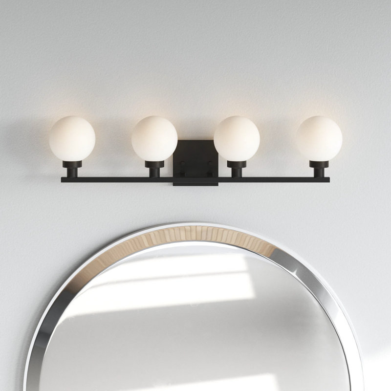 Midnight Black 4-Light Globe Vanity Fixture with Frosted Shades