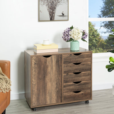 Classeur à 5 tiroirs avec roulettes - Armoire de rangement en bois et commode à tiroirs pour documents, fournitures et vêtements