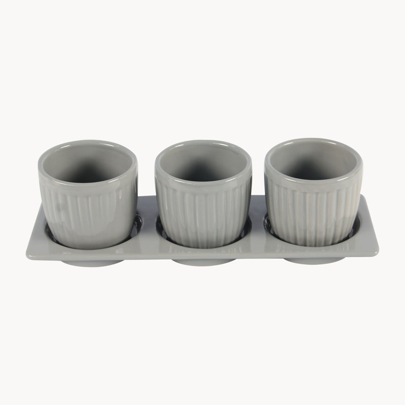 Brawner 3-Piece Pot Planter Set with Tray, Gray