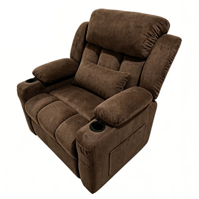Fauteuil inclinable électrique surdimensionné, massage et chaleur, inclinaison à 150 °, moteur sans balais silencieux, double mémoire, USB, poches latérales, chenille | Couleur café