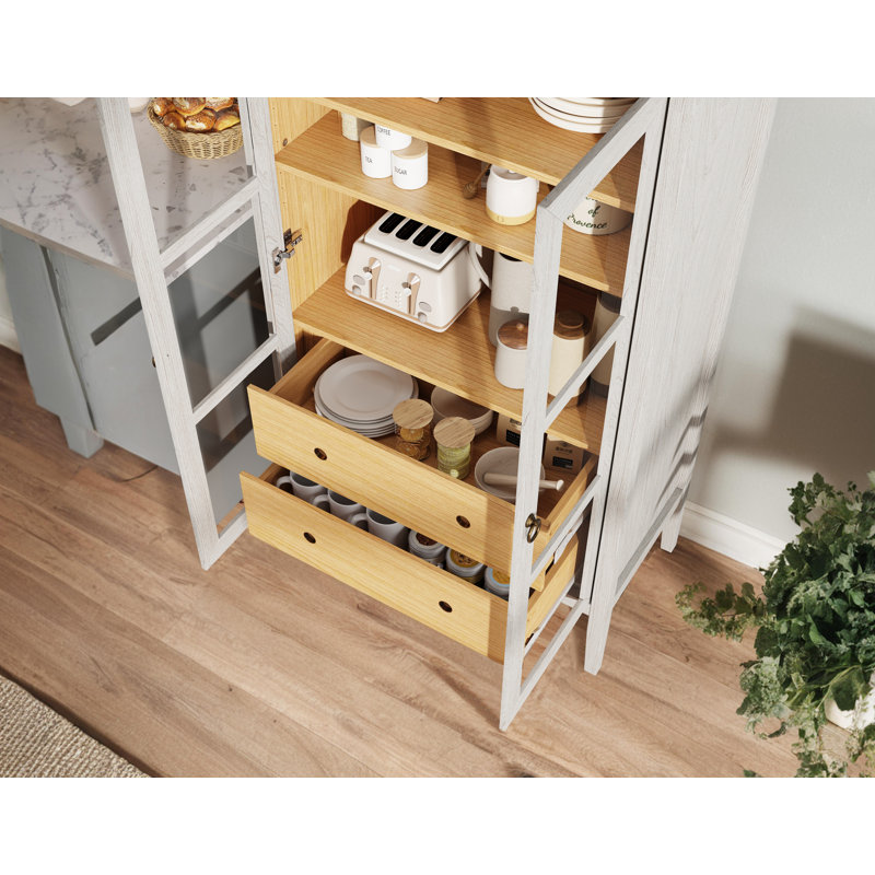 Garde-manger moderne de 71 po de hauteur avec tiroir et tablettes réglables, Blanc