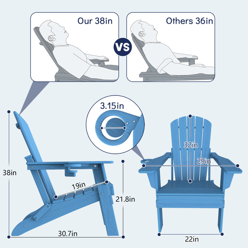6-Piece Folding Adirondack Chair Set – All-Weather HDPE Outdoor Lounge Chairs with Cup Holders, Classic Firepit Seating for Patio, Backyard, Deck, or Garden