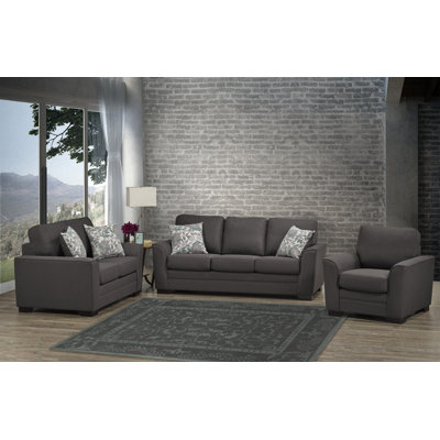 Laeticia 3 Pieces Charcoal Gray Fabric Living Room Set by Red Barrel Studio