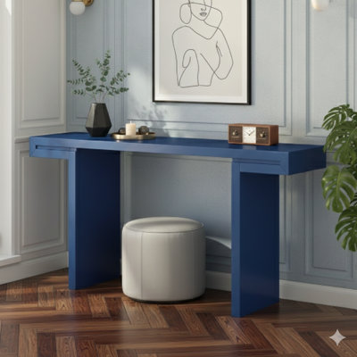 Spacieuse console de 60 pouces définie par des silhouettes géométriques nettes, une table d'entrée tendance avec une surface peinte et des pieds réglables, parfaite pour le salon, le vestibule ou le passage.