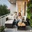 3-Piece L-Shaped Wicker Patio Set With Gray Cushions And Acacia Wood Storage Table-766038004-766038005