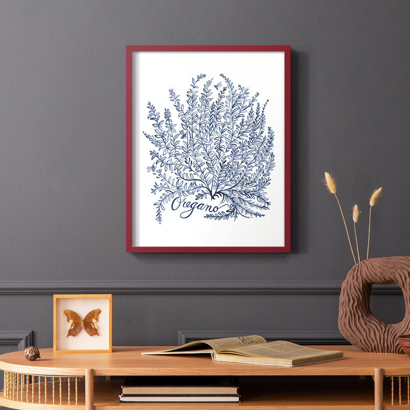 «Summer Herb Garden Sketches II», reproduction encadrée - bois massif, Rouge, H 10 po x l 8 po