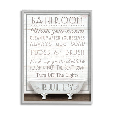 Rustic Bathroom Rules Tub by Elizabeth Tyndall Single Picture Frame Print on Canvas