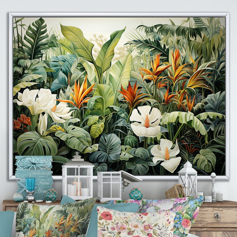 Décoration murale blanche botanique contemporaine Jungle Wonders - Plantes, H 12 po x l 20 po x P 1 po, Cadre flottant blanc