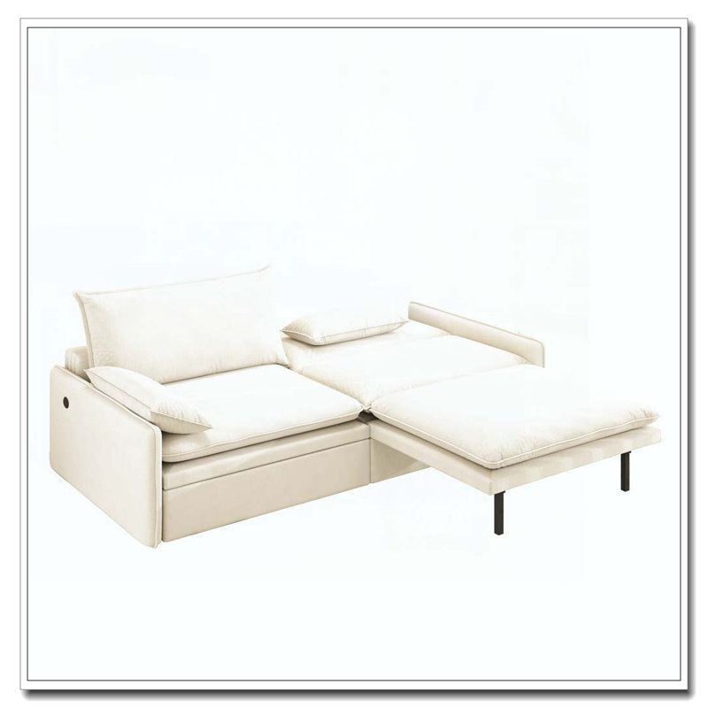 Canapé-lit convertible 4 places - tissu chenille, siège profond, canapé nuage moderne avec rangement, port USB, Blanc beige