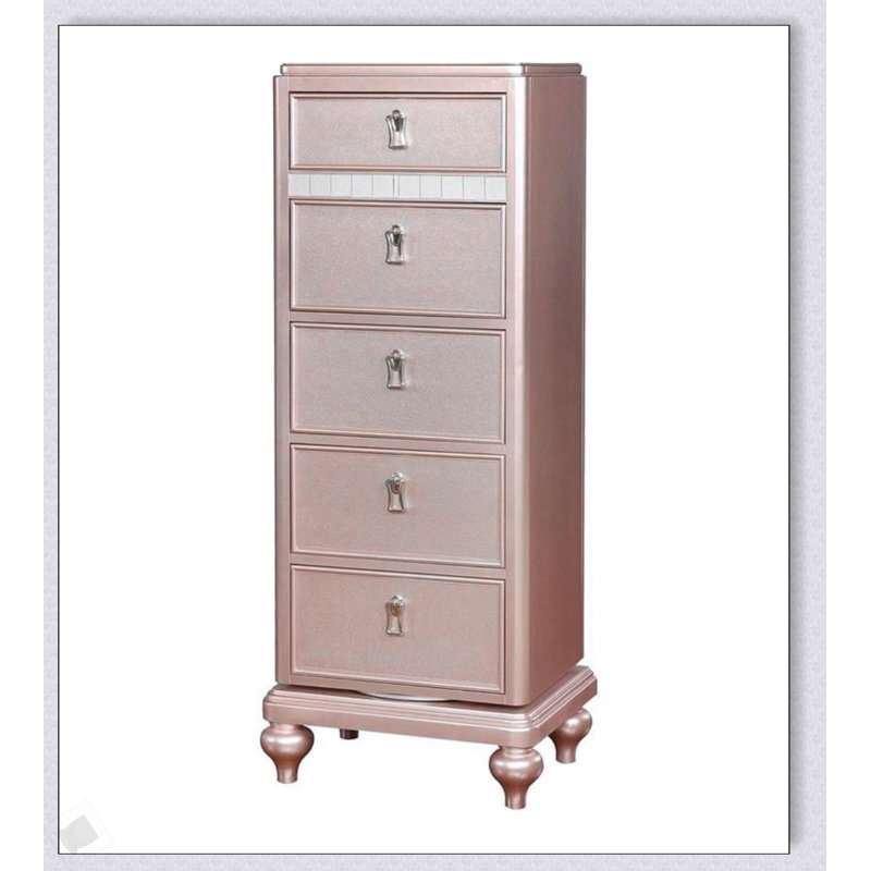 Commode pivotante de style contemporain avec tiroir supérieur doublé de feutre et finition or rose pour un rangement élégant dans la chambre à coucher