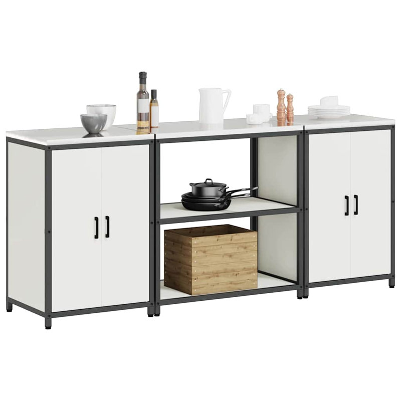 Kitchen Storage Set With Door 3 Pcs 210 X 50 X 92 Cm, White