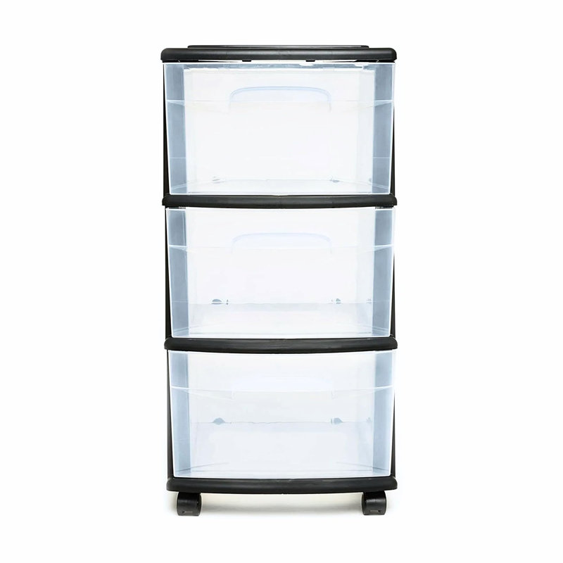 Chariot de rangement en plastique transparent à 3 niveaux, Noir
