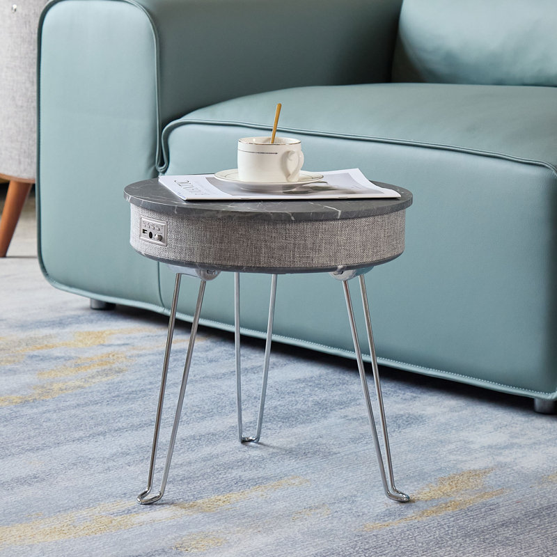 Table basse Daquin, Plateau gris / base argentée