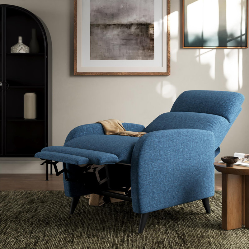 Bagtas Pushback Recliner, Blue Polyester Blend