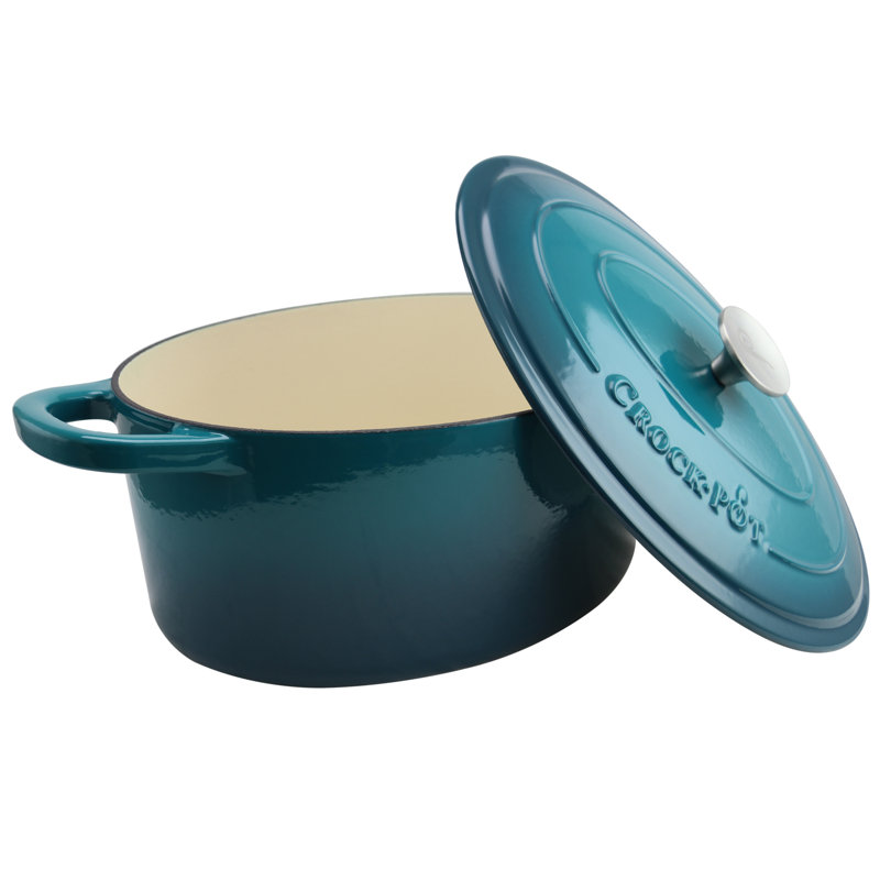 Teal 7-Quart Enameled Cast Iron Oval Dutch Oven with Lid
