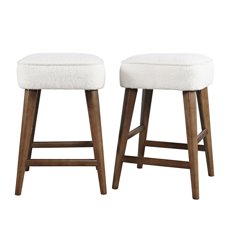 Donavan Mid-Century Modern Upholstery Backless Counter Barstool, Walnut