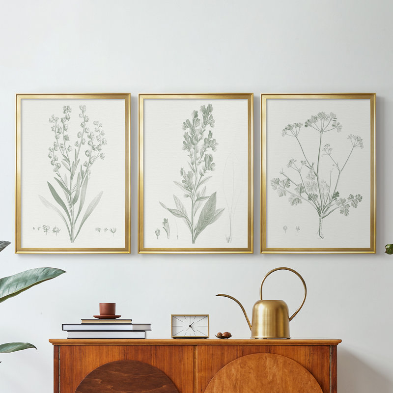 Botanical Study in Sage I - Toile tendue avec châssis sur mesure - 3 pièces