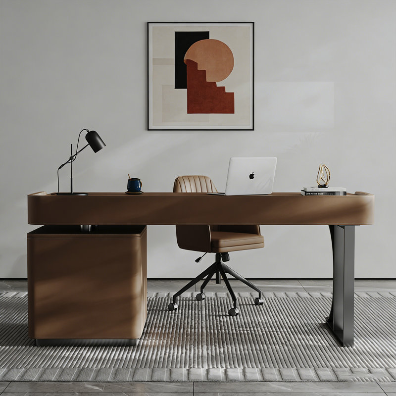 Bureau d'écriture italien rétro avec accents en cuir, table d'écriture pour bureau à domicile
