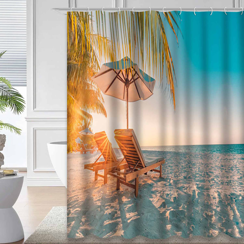 Sunset Beach Tropical Summer Vacation Shower Curtain with 12 Hooks, L 72 po x l 78 po