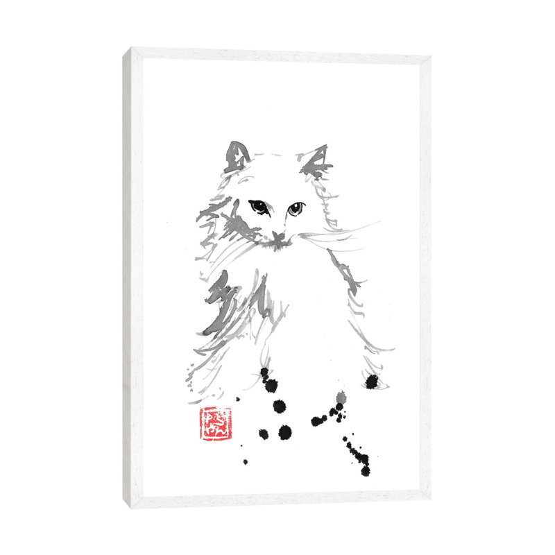 Chat Blanc by Péchane - Print on Canvas, White Framed, 101.6 cm H x 66.04 cm W