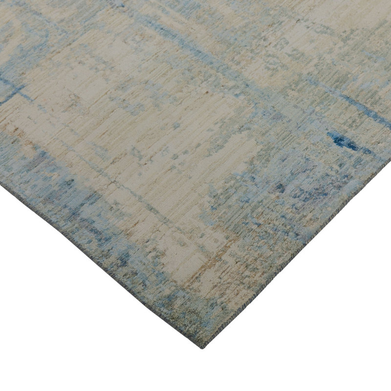 Blue Contemporary Silk Wool Blend Rug - 8' x 10'