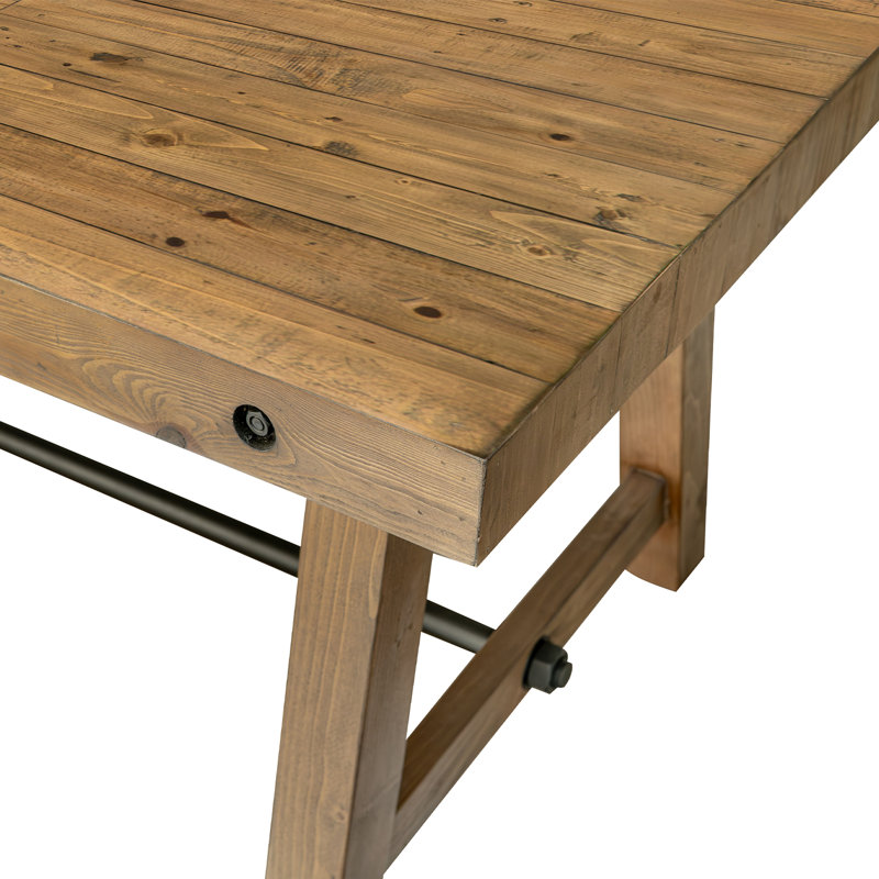 Table de salle à manger en bois massif rustique et chaises, Beige / noir, 7 pièces : table, 6 chaises, Naturel