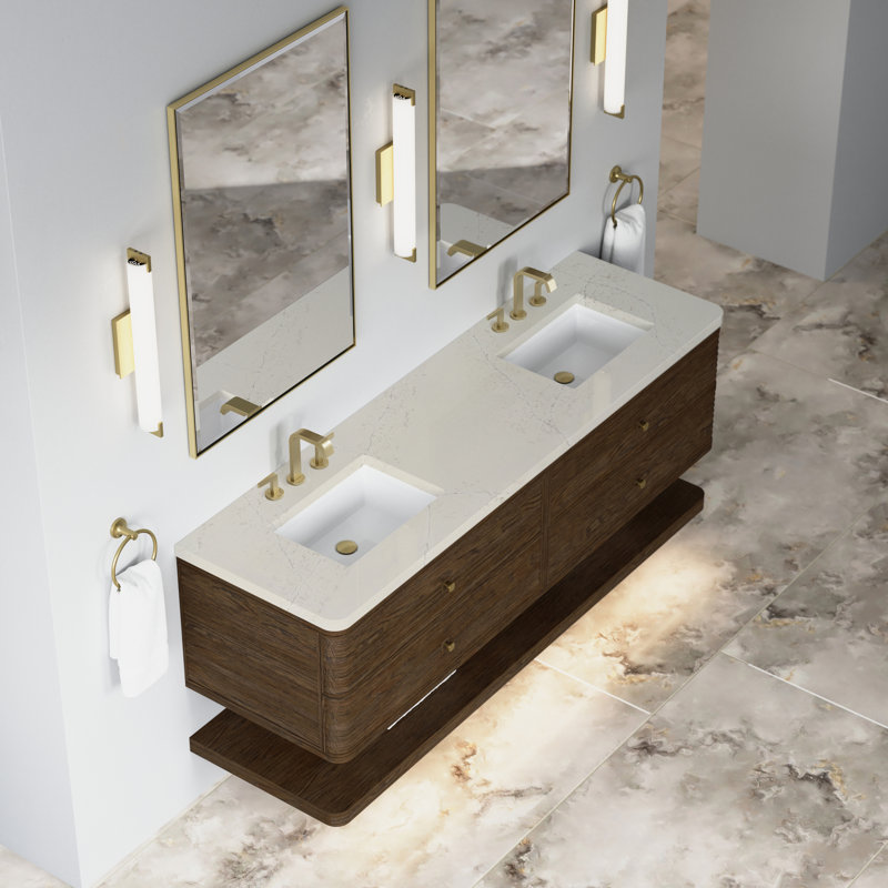 Allamari 72" W Double Vanity, 8" Widespread, Siberian Silestone, Sable Oak