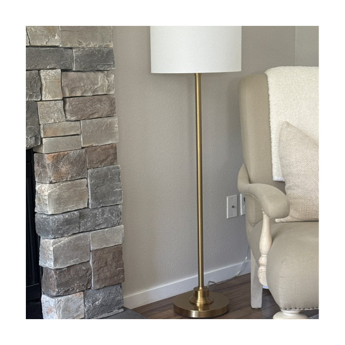 Carmeline 63.5" Traditional Adjustable Floor Lamp with Drum Lampshade - Antique Brass