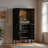 Modern Fluted Wine Cabinet With Glass Display, Stemware Rack, Drawer, Adjustable Shelves And Built-in Led Lighting-1907203294