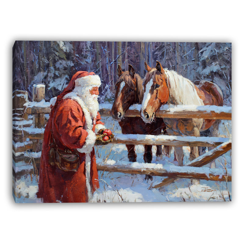 «Santa with Two Horses at the Fence», art mural sur toile tendue, H 36 po x l 48 po